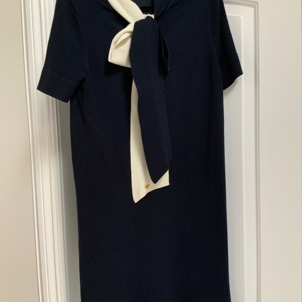 Tory Burch Blue and White Sheath Mini Dress Crew Neck Short Sleeve - Picture 8 of 10